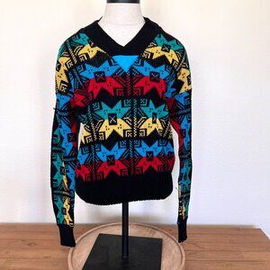 80's Obermeyer Bright V-Neck Ski Sweater - Size Medium